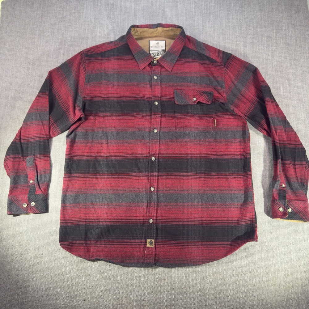 Legendary Whitetails Shirt Mens 2XL Red Stripe Flannel Long Sleeve Button Up